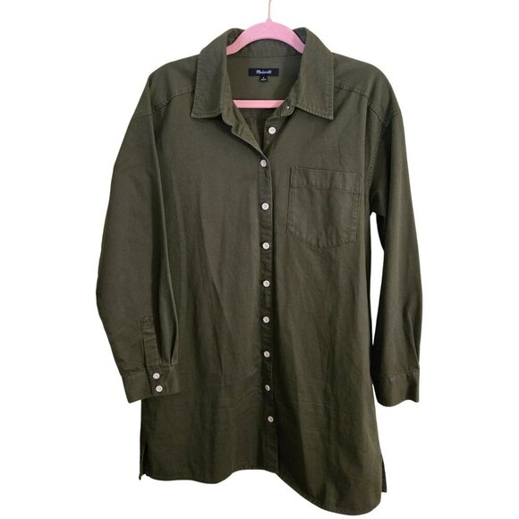 Madewell NWOT Mini Shirt Dress In Loden 2023 Pockets Size M - Picture 2 of 11